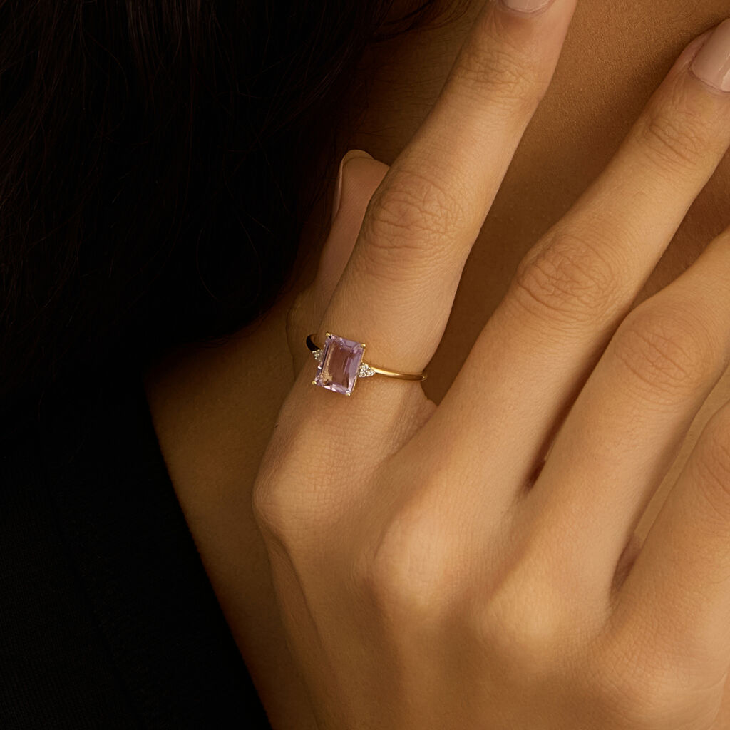 Anello Solitario Amélie Oro Giallo Ametista Cubic Zirconia - Anelli con Pietre Donna | Stroili