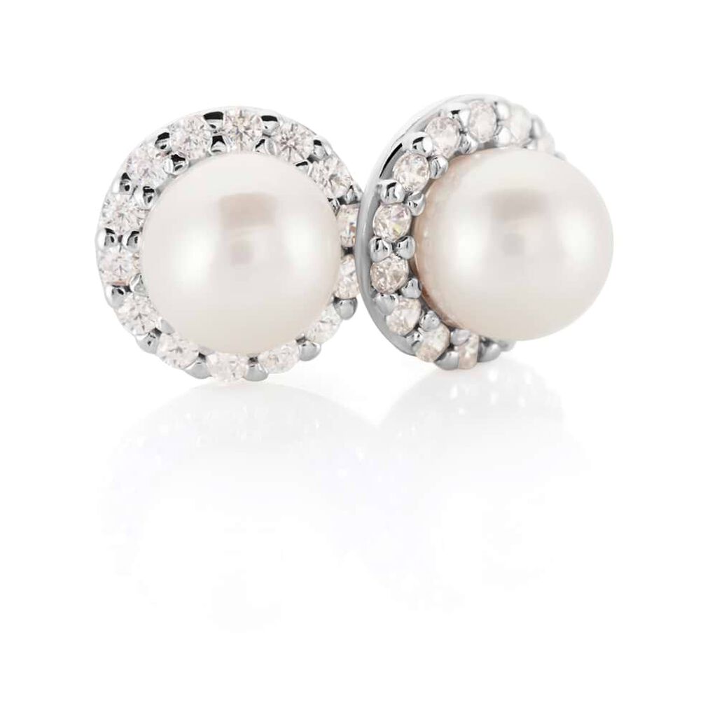 Orecchini Lobo Gabrielle Oro Bianco Perla D'Acqua Dolce Cubic Zirconia - Orecchini a Lobo Donna | Stroili
