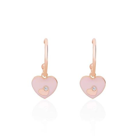 Orecchini a cerchio in acciaio rosato e strass con pendente a forma di cuore - Orecchini a Cerchio Donna | Stroili