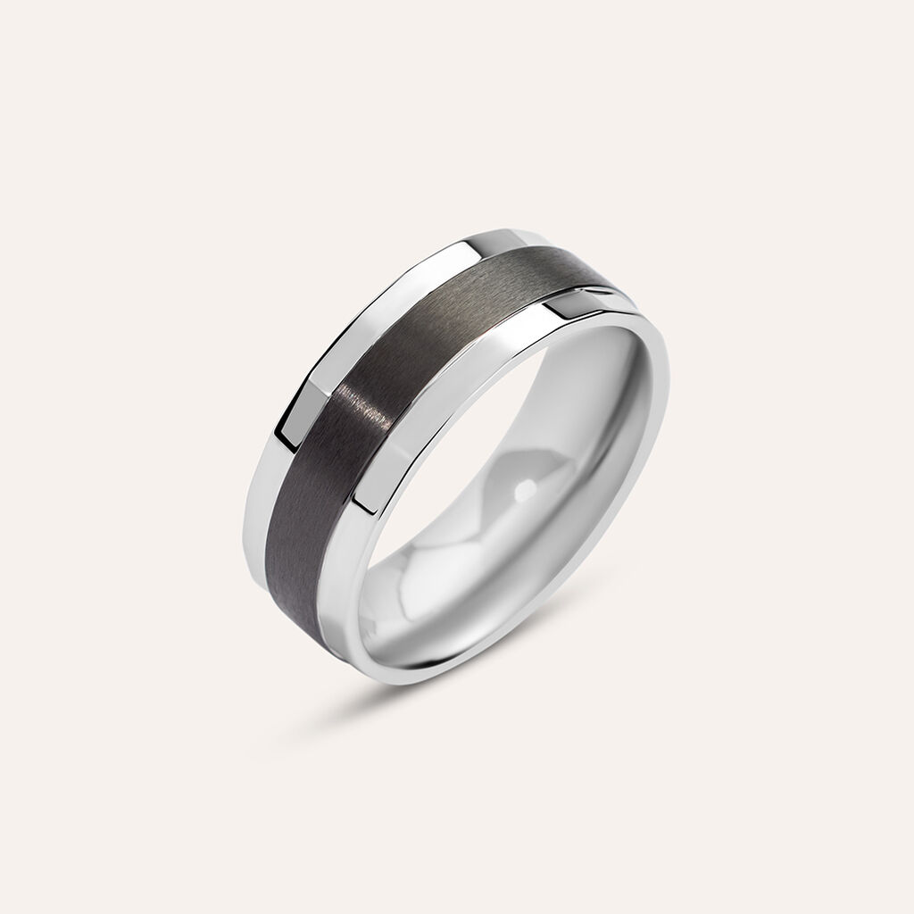 Anello Fascia Man Code Acciaio Bicolore Bianco / Nero - Anelli con Incisione Uomo | Stroili