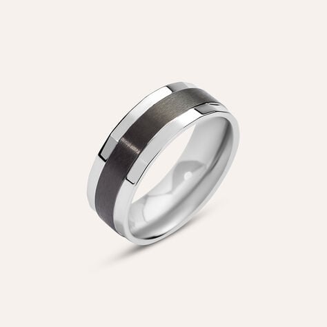 Anello Fascia Man Code Acciaio Bicolore Bianco / Nero - Anelli con Incisione Uomo | Stroili