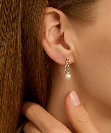 Orecchini Pendenti Gold Pearls Oro Bianco Perla D'Acqua Dolce Diamante