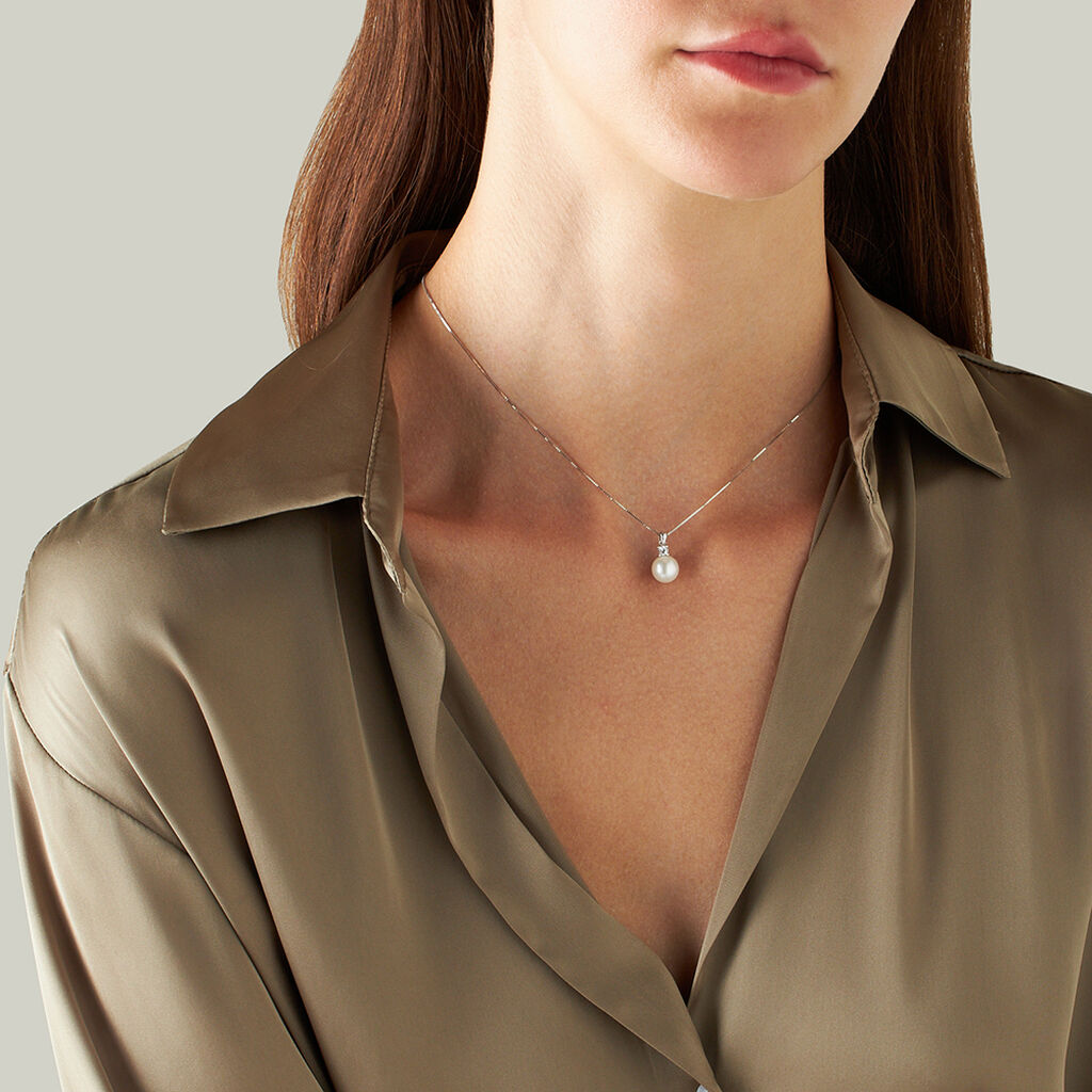 Collana Gabrielle Oro Bianco Perla D'Acqua Dolce Cubic Zirconia ...