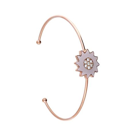 Bangle in acciaio rosato con fiore rosa con strass - Bracciali Donna | Stroili