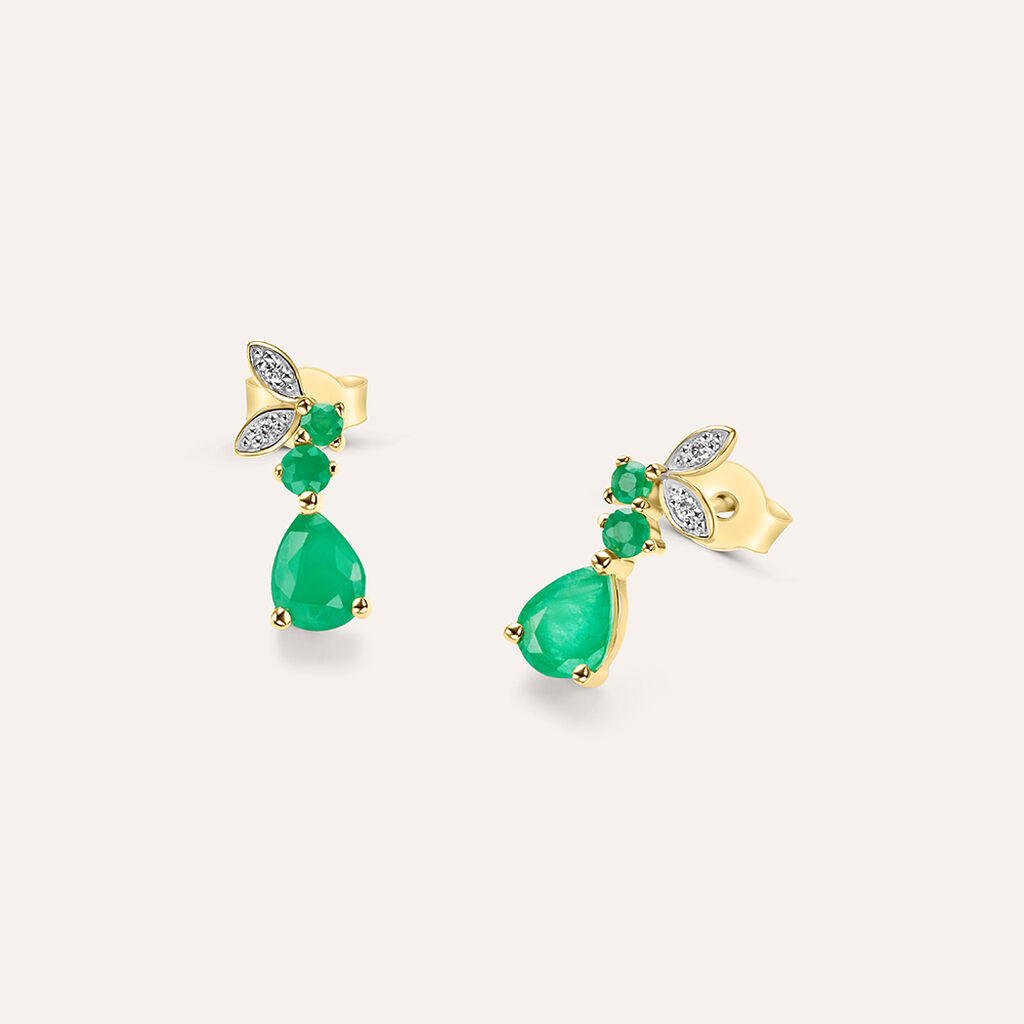 Orecchini Lobo Charlotte Oro Giallo Smeraldo Diamante - Orecchini a Lobo Donna | Stroili