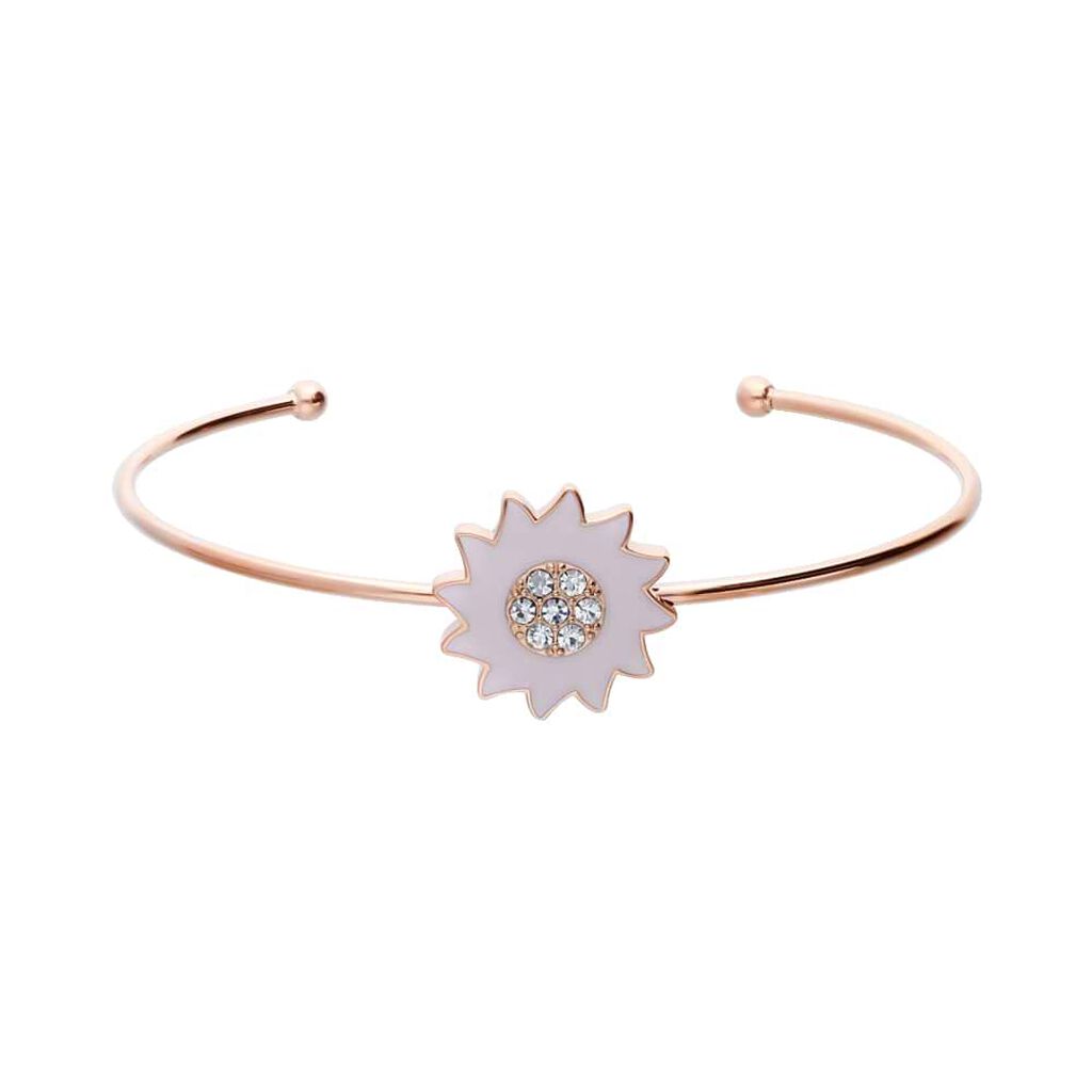Bangle in acciaio rosato con fiore rosa con strass - Bracciali Donna | Stroili
