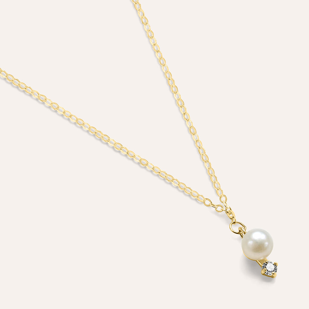Collana Gabrielle Oro Giallo Perla D'Acqua Dolce Cubic Zirconia