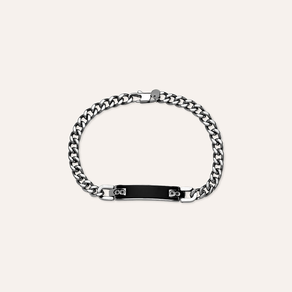 Bracciale Con Targhetta Man Code Acciaio Bicolore Bianco / Nero Cubic Zirconia