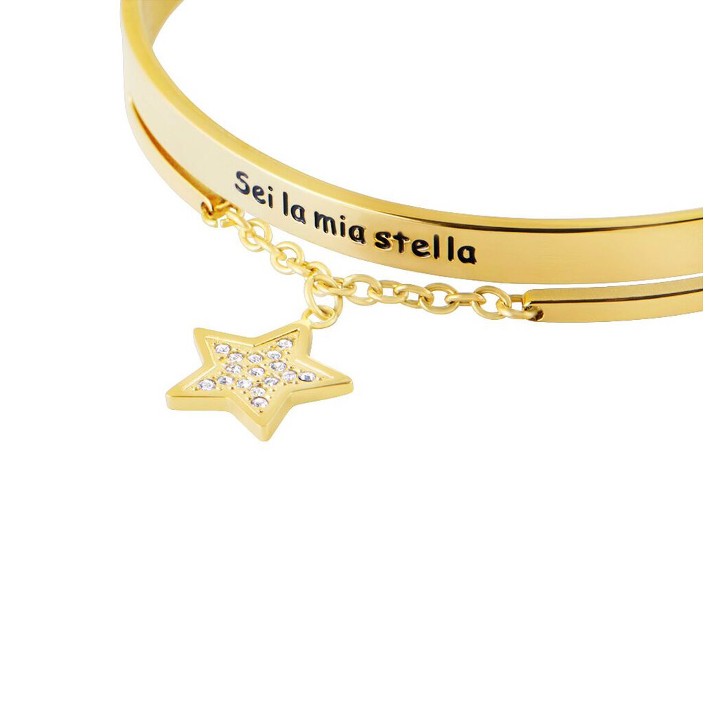 Bangle Lady Message Acciaio Dorato Cristallo - Bracciali Rigidi Donna | Stroili