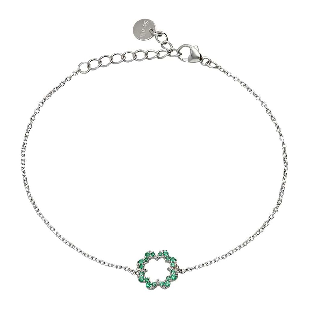 Bracciale quadrifoglio in argento e zirconi verdi - Bracciali Amicizia Donna | Stroili