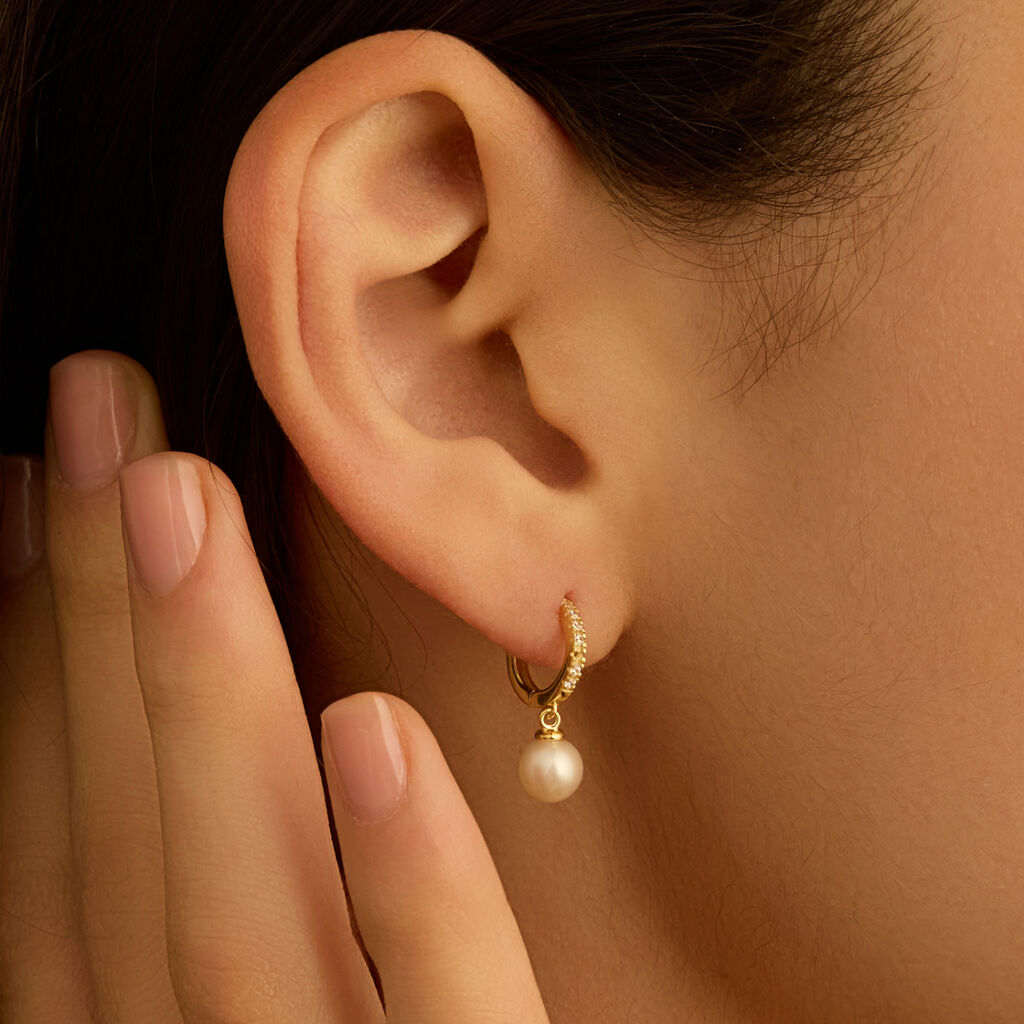 Orecchini A Cerchio Gabrielle Oro Giallo Perla D'Acqua Dolce Cubic Zirconia