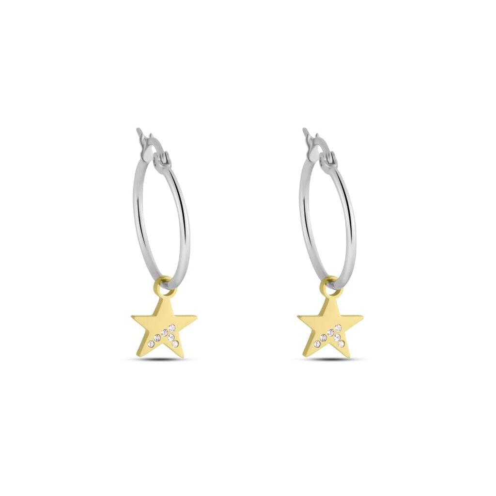Orecchini a cerchio Lady Chic Acciaio Bicolore Stella e Cristalli - Orecchini a Cerchio Donna | Stroili