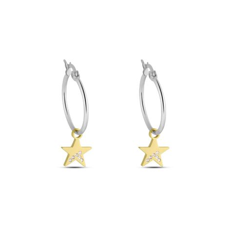 Orecchini a cerchio Lady Chic Acciaio Bicolore Stella e Cristalli - Orecchini a Cerchio Donna | Stroili