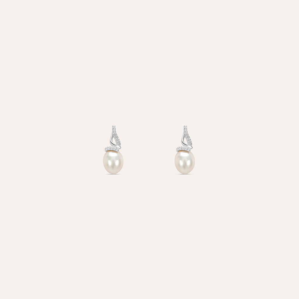 Orecchini Lobo Silver Pearls Argento Rodiato Perla sintentica Cubic Zirconia - Orecchini a Lobo Donna | Stroili