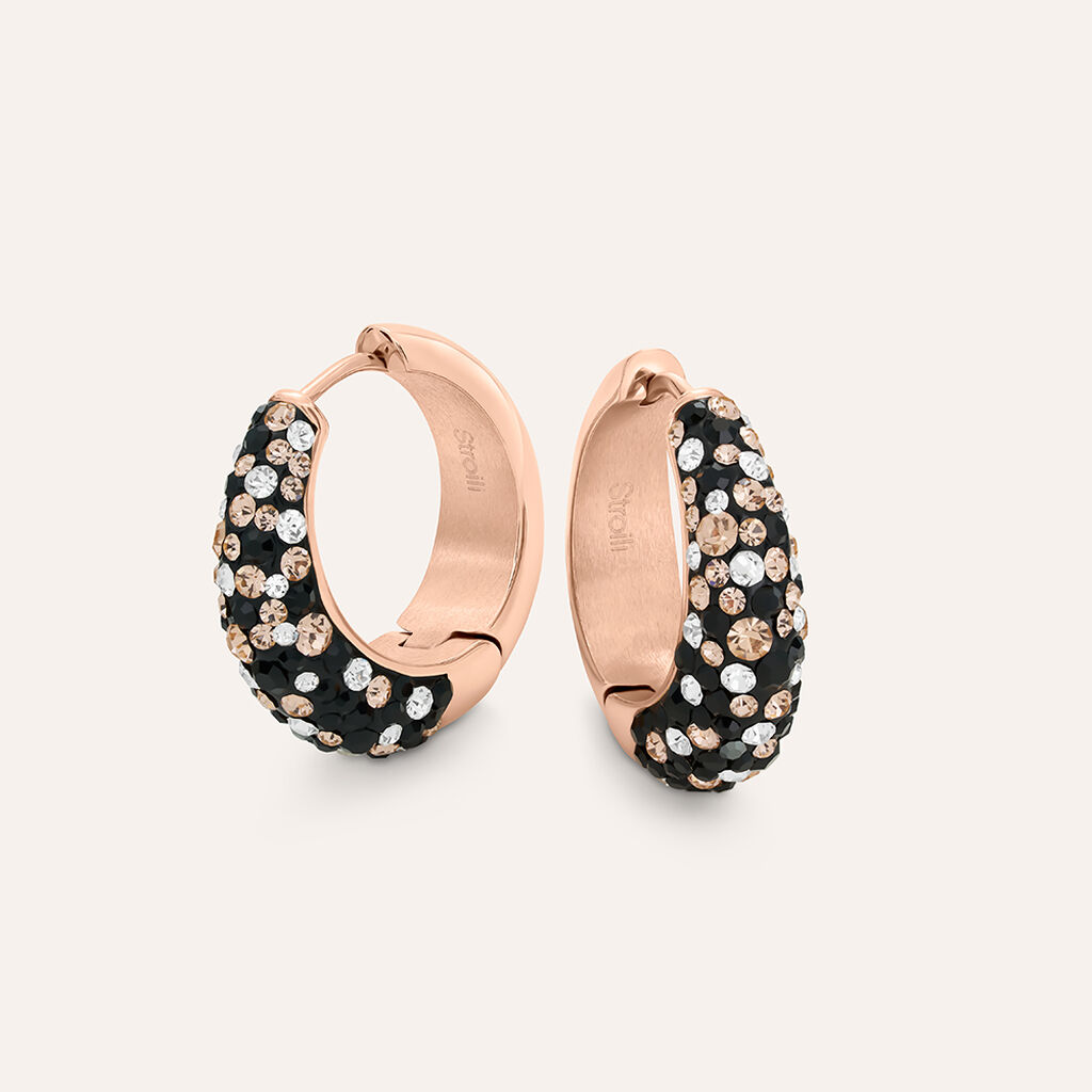 Orecchini A Cerchio Aura Acciaio Rosa Cristallo