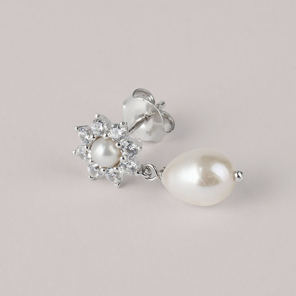 Orecchini Lobo Silver Pearls Argento Rodiato Perla sintetica Cubic Zirconia - Orecchini a Lobo Donna | Stroili