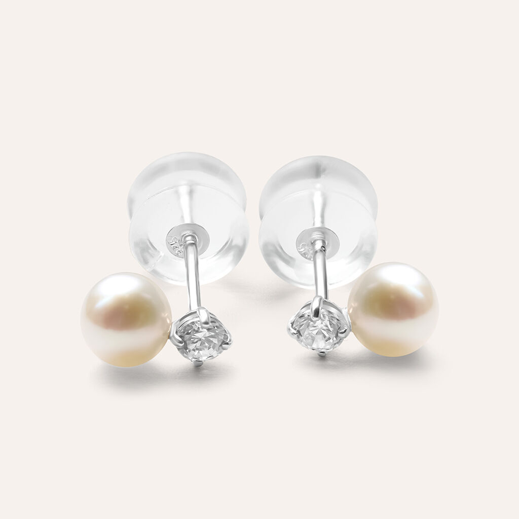 Orecchini Lobo Bon Ton Oro Bianco Perla D'Acqua Dolce Cubic Zirconia