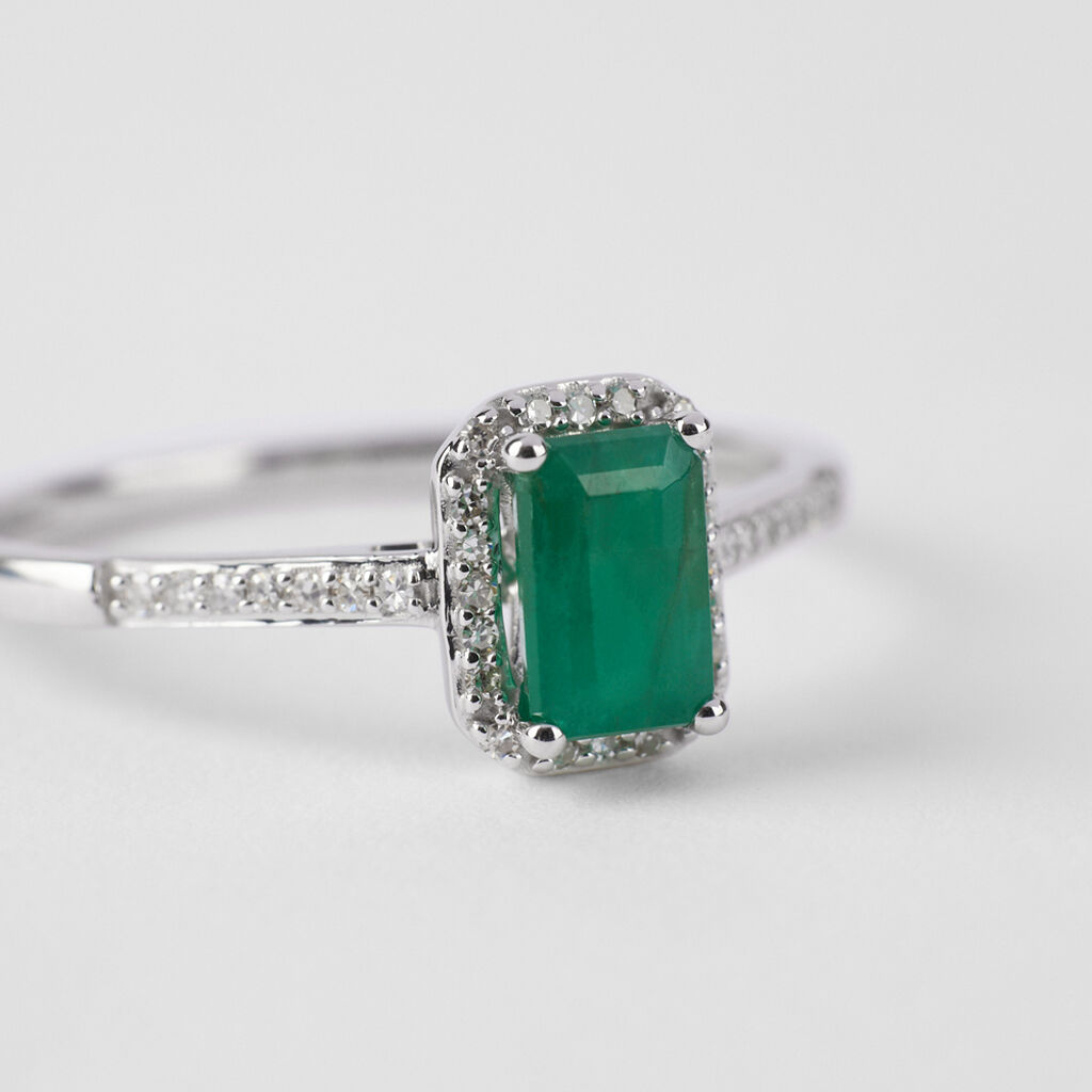 Anello Solitario Charlotte Oro Bianco Smeraldo Diamante - Anelli con Pietre Donna | Stroili