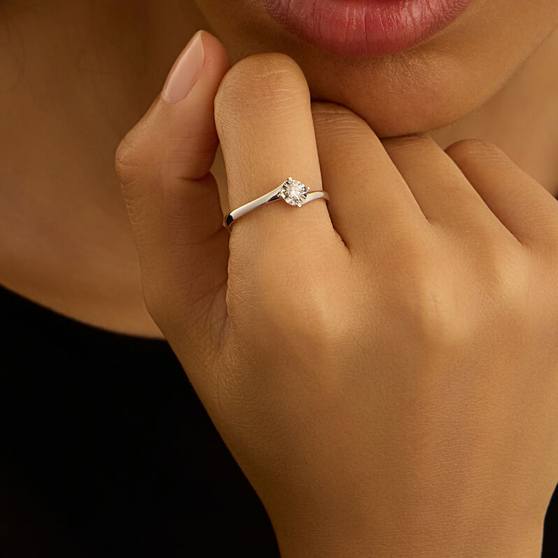 Anello Solitario Valentino Diamotion Oro Bianco Diamante - Anelli con Pietre Donna | Stroili