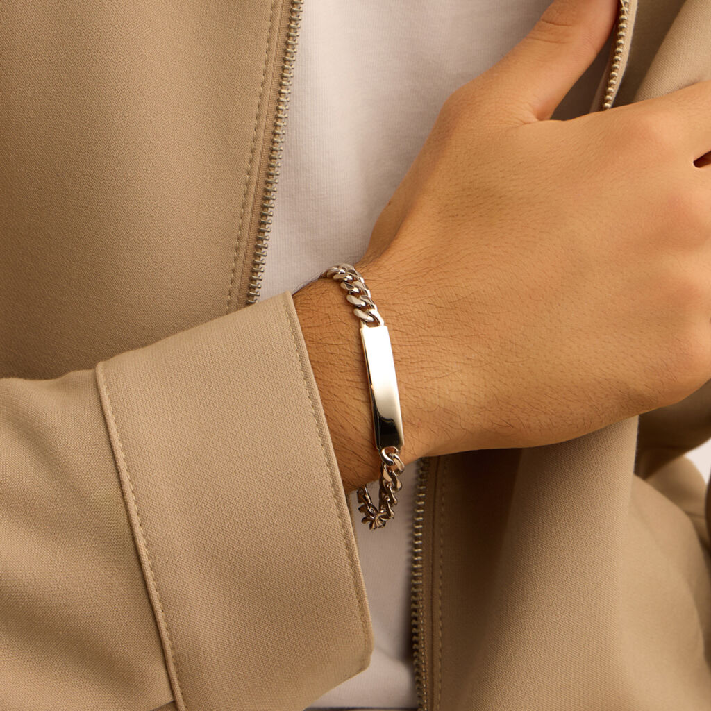 Bracciale Con Targhetta Gentleman Argento Rodiato