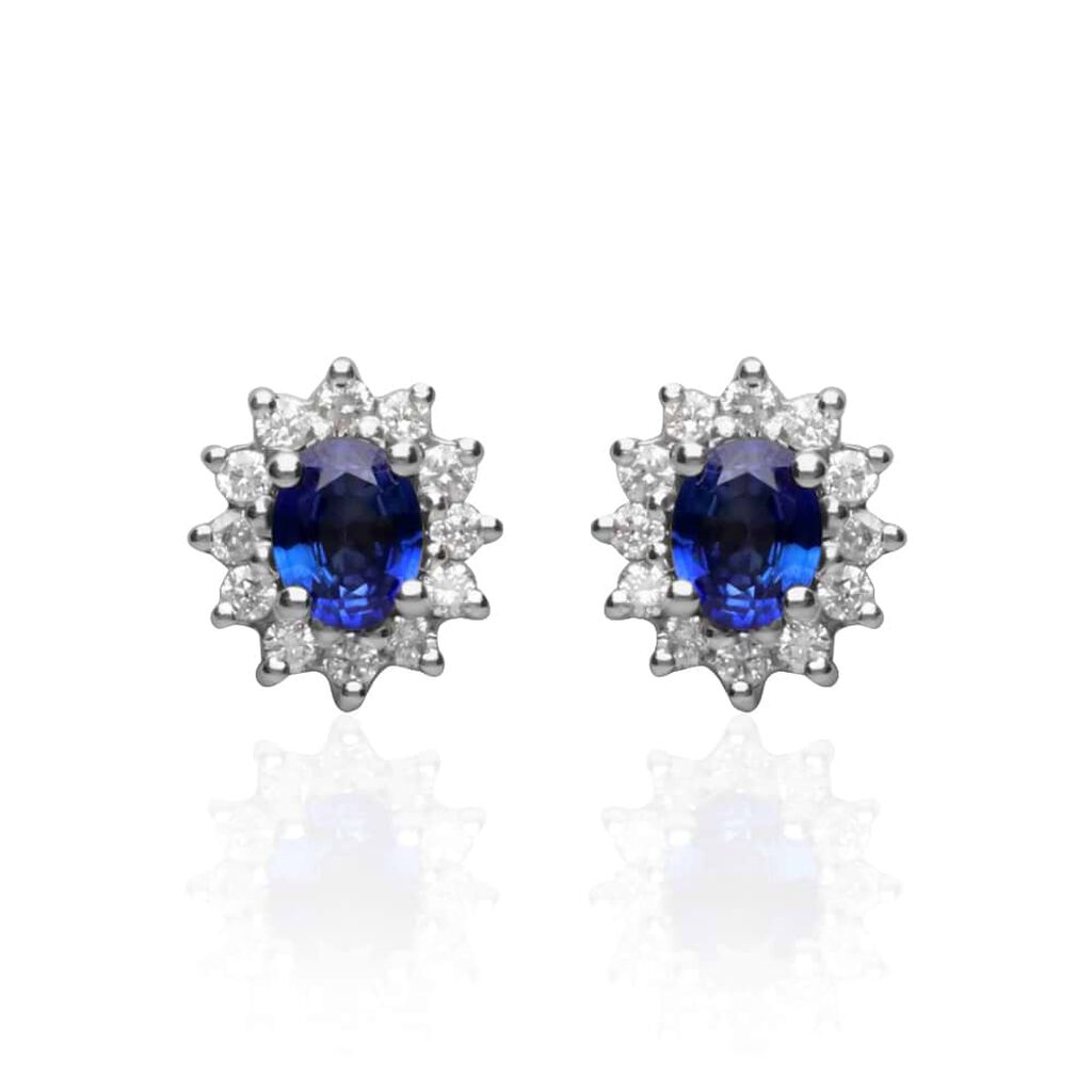 Orecchini Lobo Charlotte Oro Bianco Zaffiro Diamante - Orecchini a Lobo Donna | Stroili