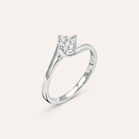Anello Solitario Petali Oro Bianco Diamante - Anelli con Pietre Donna | Stroili