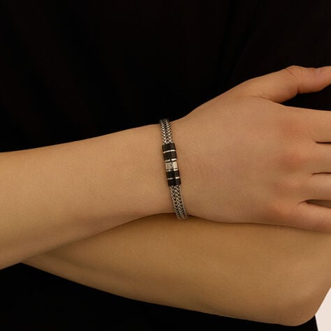 Bracciale Man Code Acciaio Bicolore Bianco / Nero Cubic Zirconia - Bracciali Uomo | Stroili