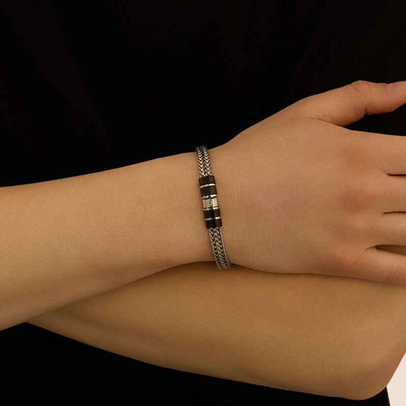 Bracciale Man Code Acciaio Bicolore Bianco / Nero Cubic Zirconia - Bracciali Uomo | Stroili