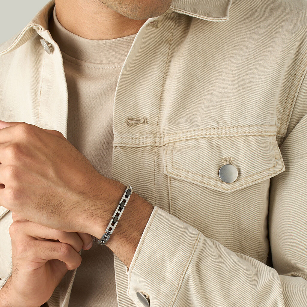 Bracciale Man Code Acciaio Bicolore Bianco / Nero - Bracciali Uomo | Stroili