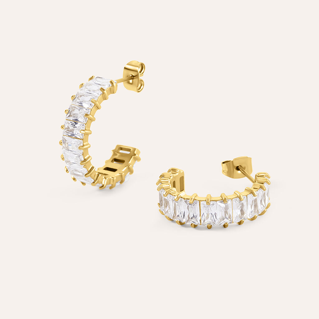 Orecchini A Cerchio Aura Acciaio Dorato Cubic Zirconia