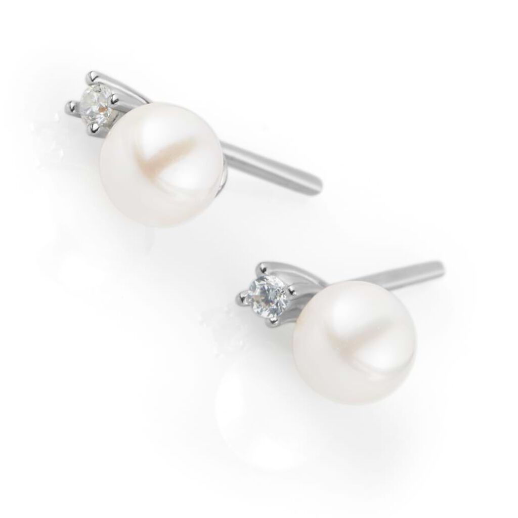 Orecchini Lobo Gabrielle Oro Bianco Perla D'Acqua Dolce Cubic Zirconia - Orecchini a Lobo Donna | Stroili
