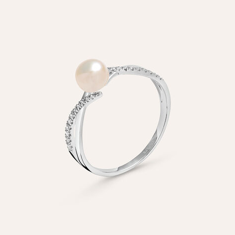 Anello Solitario Gabrielle Oro Bianco Perla D'Acqua Dolce Cubic Zirconia - Anelli con Pietre Donna | Stroili