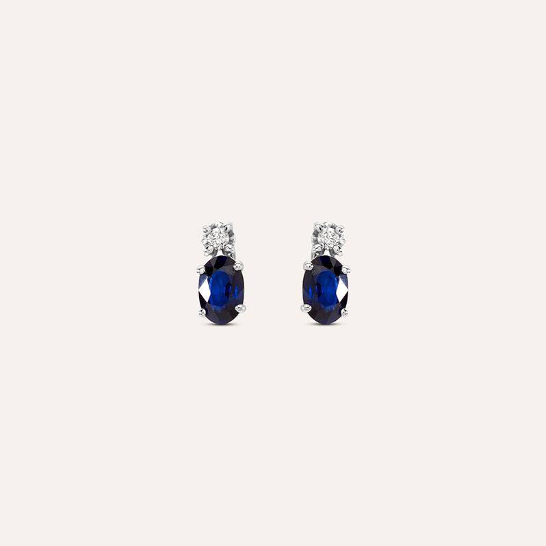 Orecchini Lobo Punto Luce Elizabeth Crown Oro Bianco Zaffiro Diamante - Orecchini a Lobo Donna | Stroili