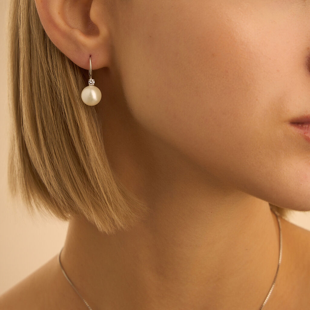 Orecchini Pendenti Silver Pearls Argento Rodiato Perla sintentica Cubic Zirconia - Orecchini Pendenti Donna | Stroili