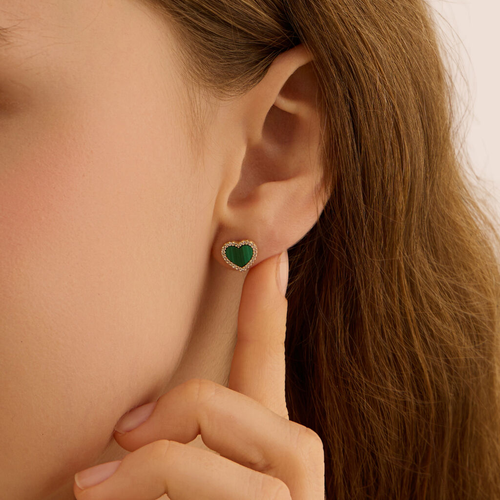 Orecchini Lobo Beverly Oro Giallo Malachite Cubic Zirconia