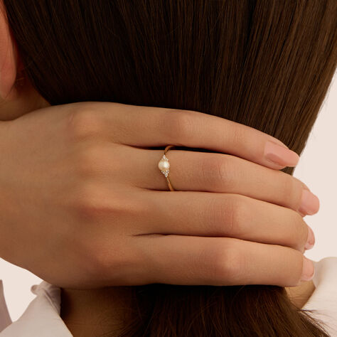 Anello Solitario Gabrielle Oro Giallo Perla D'Acqua Dolce Cubic Zirconia - Anelli con Pietre Donna | Stroili
