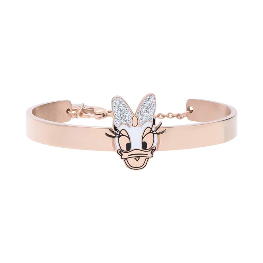 Bracciale rigido in acciaio rosato con Paperina e strass - Bracciali Donna | Stroili