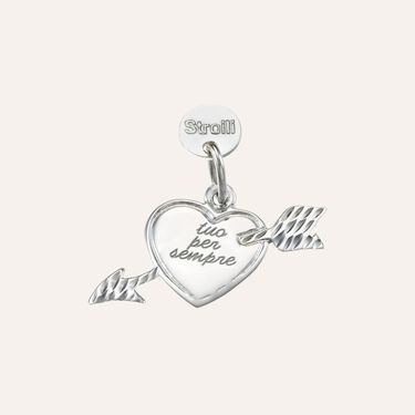 Non ci lasceremo mai. Charm in argento 925 rodiato diamantato con incisione