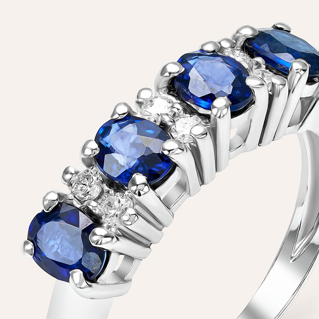 Anello Riviere Elizabeth Crown Oro Bianco Zaffiro Diamante - Anelli Riviere Donna | Stroili