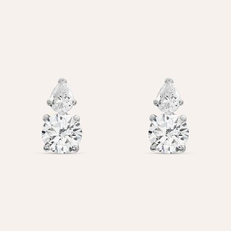 Orecchini Lobo Doppio Punto Luce Claire Oro Bianco Cubic Zirconia - Orecchini a Lobo Donna | Stroili