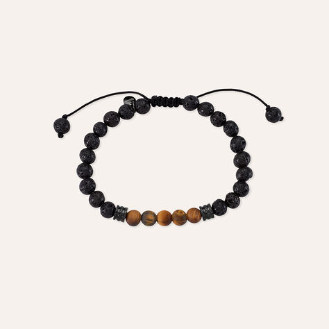 Bracciale Man Code Ottone Nero Pietra lavica Occhio di Tigre - Bracciali Uomo | Stroili