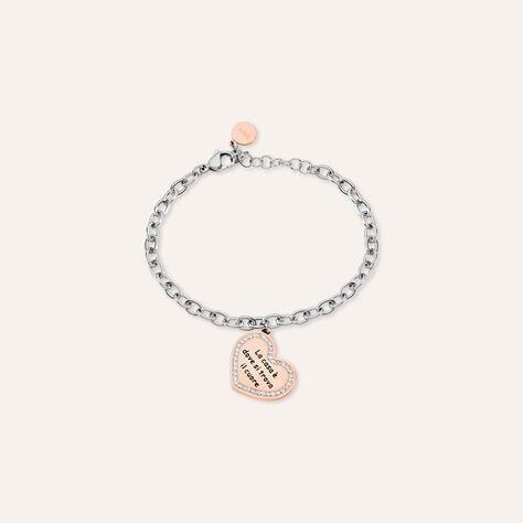 Bracciale Lady Message Acciaio Bicolore Bianco / Rosa Cristallo - Bracciali con Incisione Donna | Stroili
