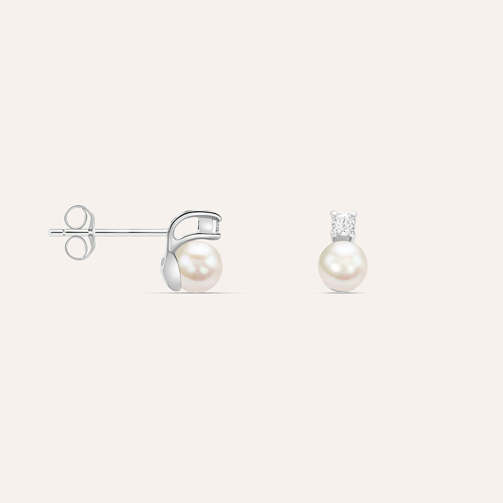 Orecchini Lobo Silver Pearls Argento Rodiato Perla sintentica Cubic Zirconia - Orecchini a Lobo Donna | Stroili