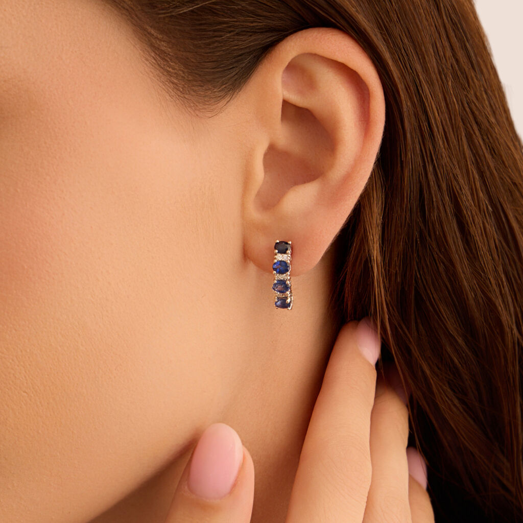 Orecchini A Cerchio Elizabeth Crown Oro Bianco Zaffiro Diamante