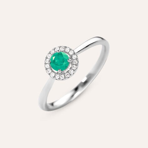 Anello Solitario Charlotte Oro Bianco Smeraldo Diamante - Anelli con Pietre Donna | Stroili