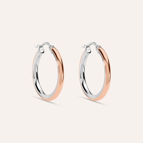 Orecchini A Cerchio Lady Code Acciaio Bicolore Bianco / Rosa - Orecchini a Cerchio Donna | Stroili