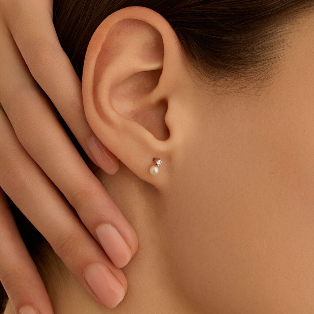 Orecchini Lobo Bon Ton Oro Bianco Perla D'Acqua Dolce Cubic Zirconia