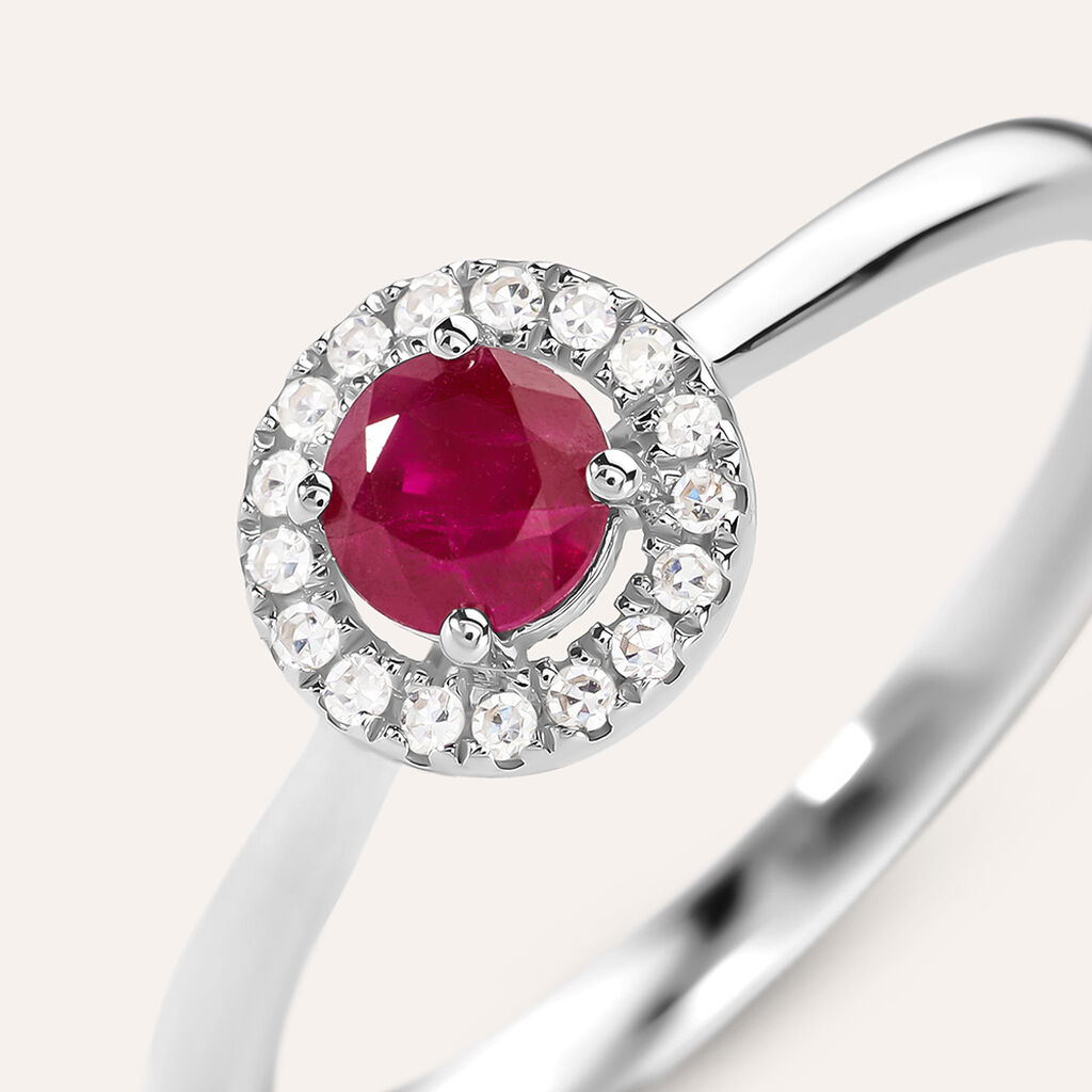 Anello Solitario Charlotte Oro Bianco Rubino Diamante