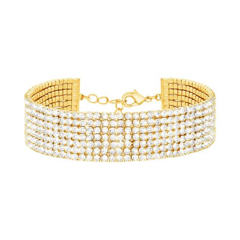 Bracciale multifilo largo in metallo dorato con strass - Bracciali Donna | Stroili