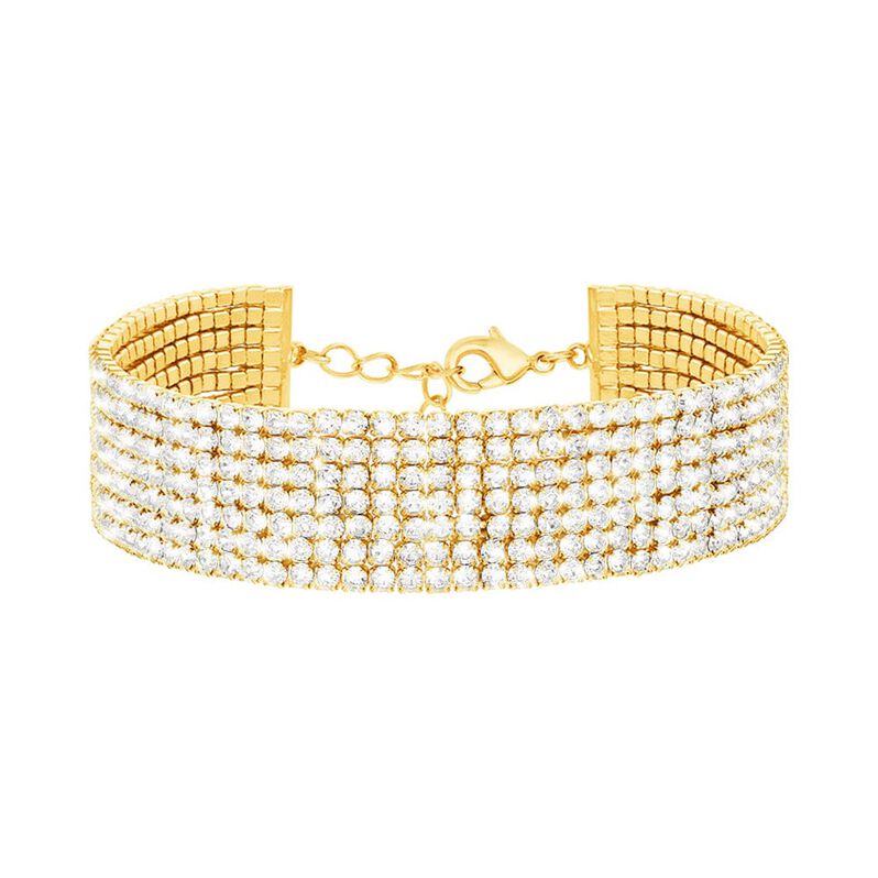 Bracciale multifilo largo in metallo dorato con strass - Bracciali Donna | Stroili